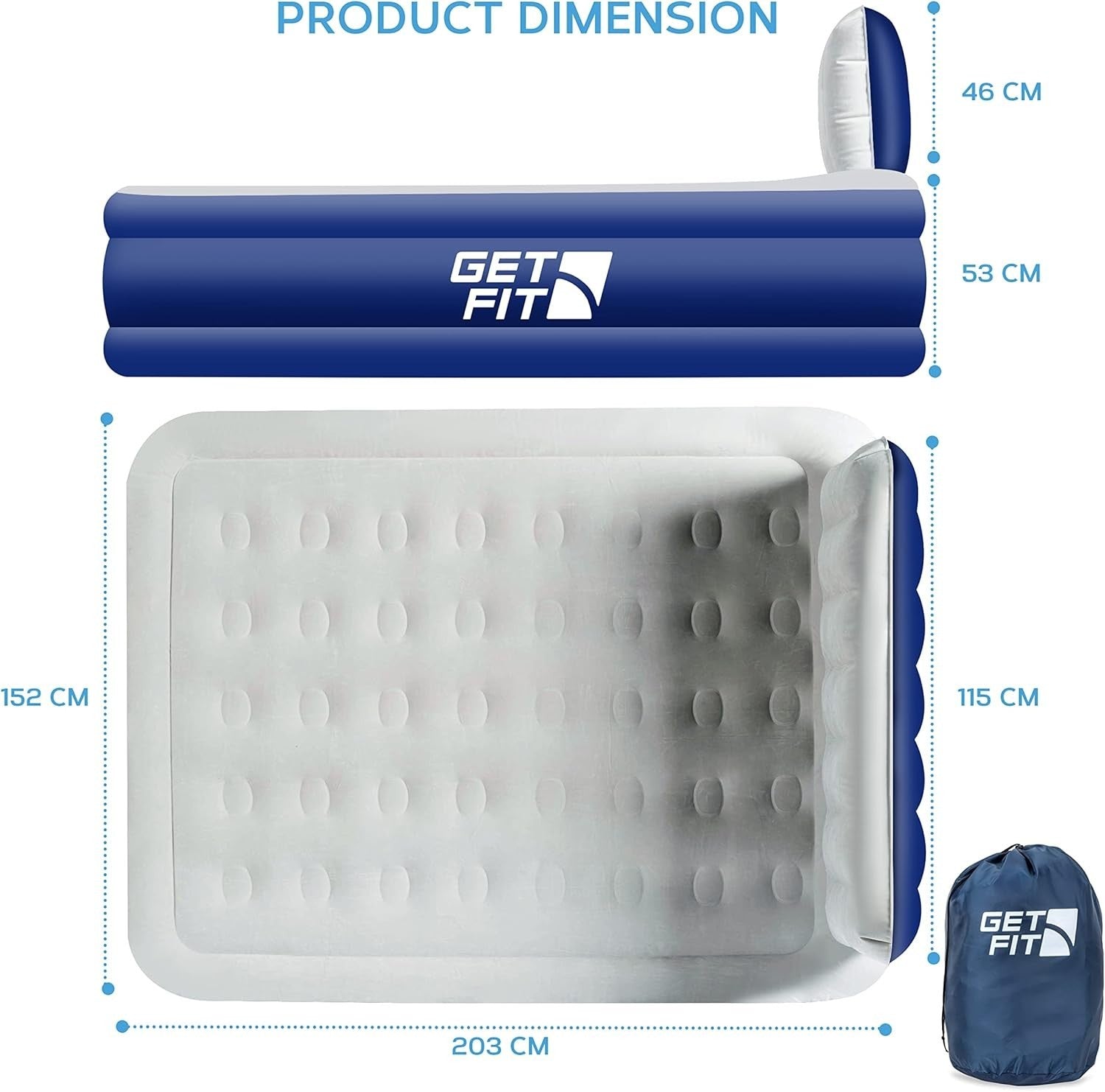 King Size Electric Air Bed with Headboard & 2 Inflatable Pillows – Quick Inflate