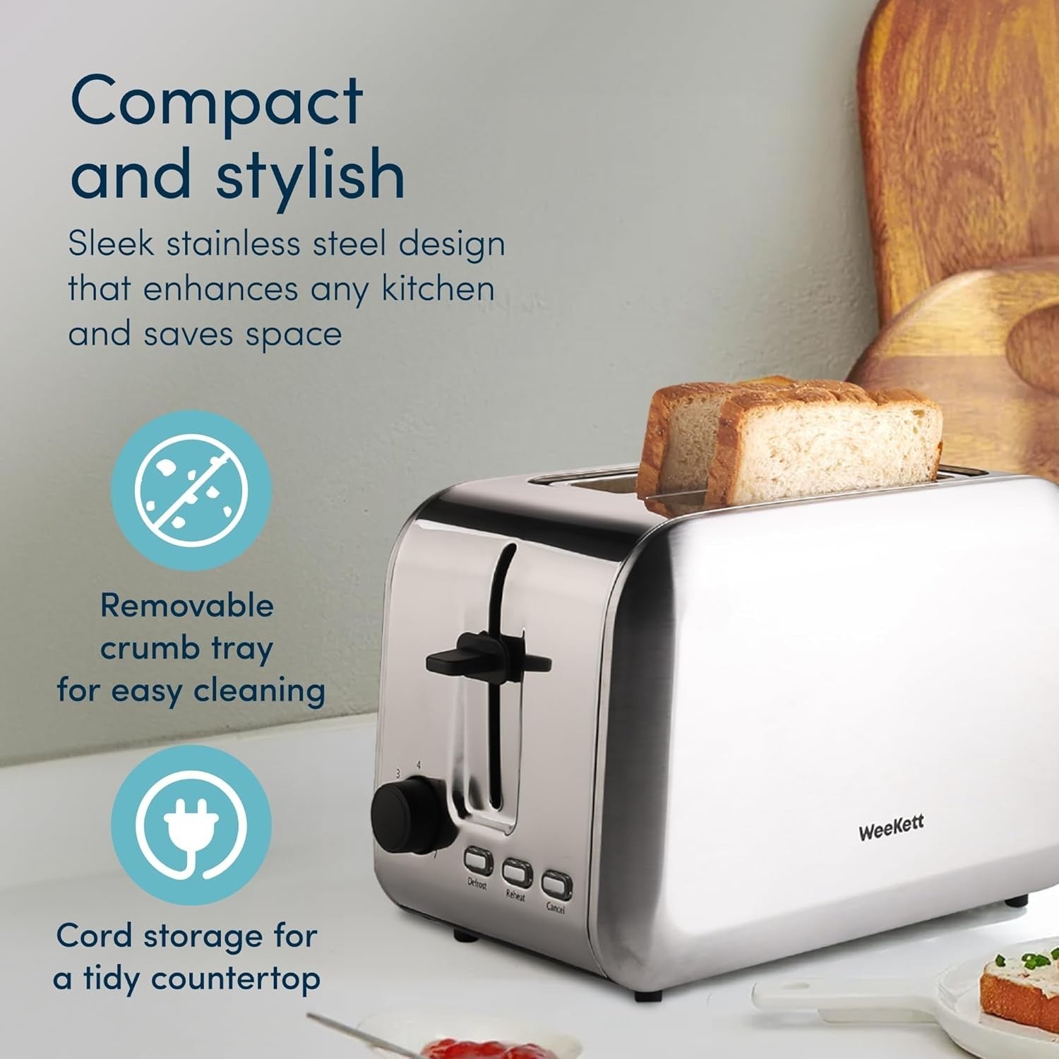 2 Slice Toaster Stainless Steel Wide Slot Variable Browning Compact Kitchen