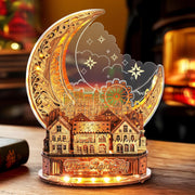 Wooden LED 3D Puzzle Lamp – DIY Moon City Model Gift for Adults & Kids