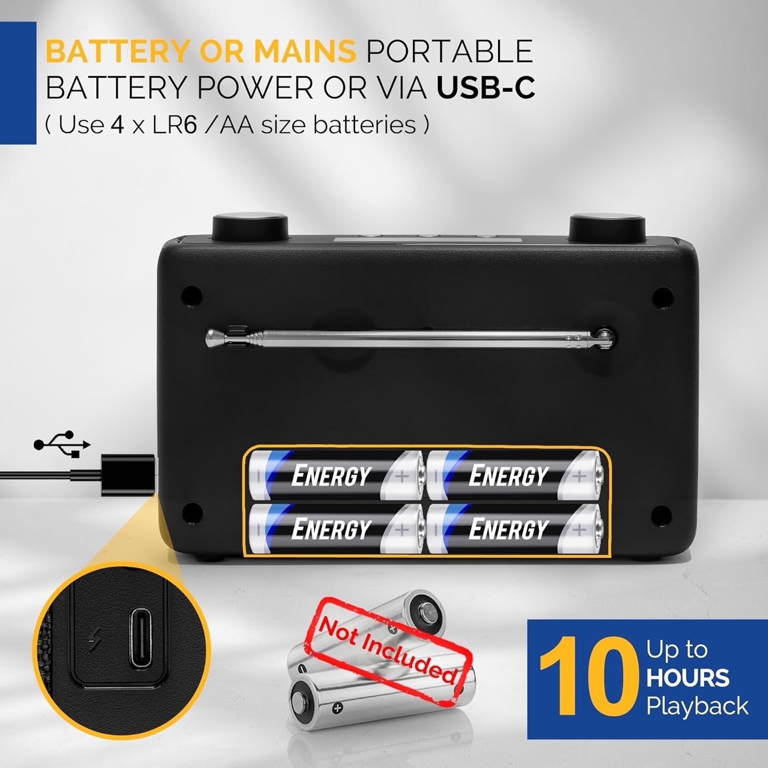 Portable DAB/FM Digital Radio Battery USB-C Compact Lightweight