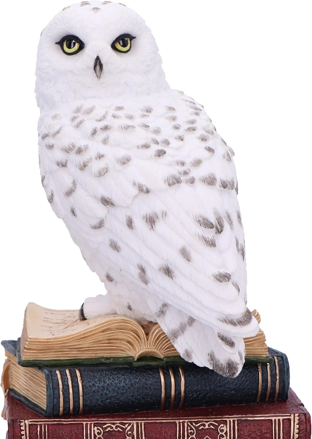 White Owl Figurine on Books • Hand-Painted Resin Ornament