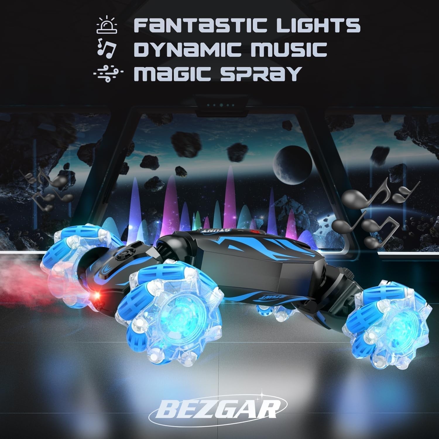 Gesture RC Stunt Car 4WD 360° Spin LED Lights Smoke Sound Rechargeable Toy