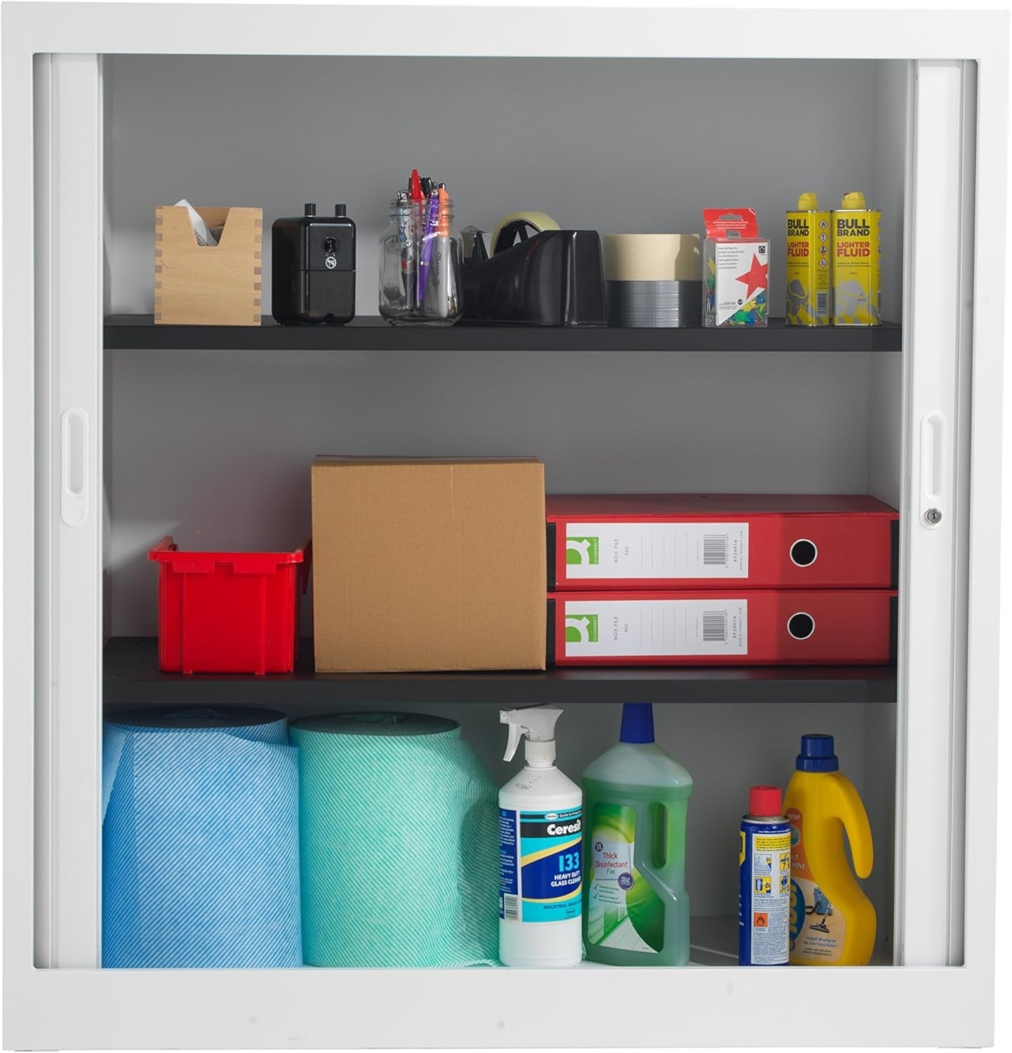 White Metal Lockable Storage Cabinet Office Cupboard with Adjustable Shelves
