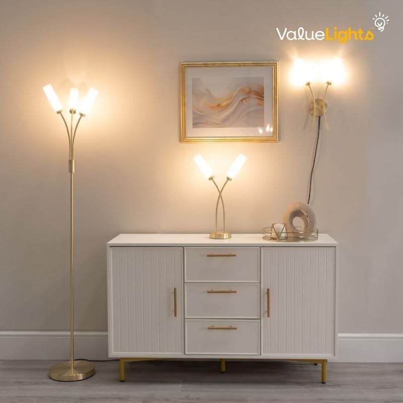 3 Arm Curved Floor Lamp Matt Black Modern Standing Light with Bulbs