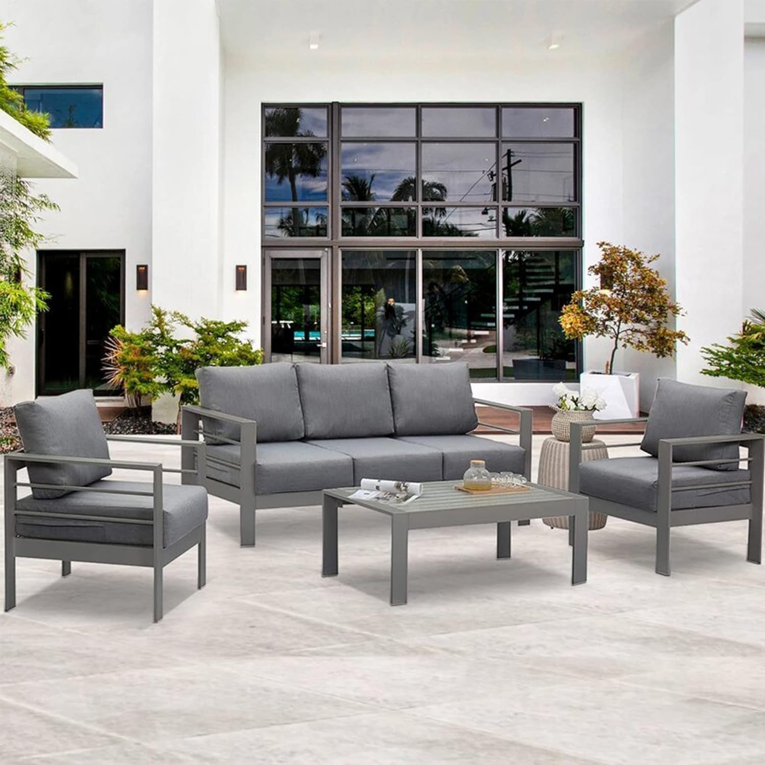 Luxury Grey Aluminium Outdoor Sofa Set 5pc Patio Garden Furniture