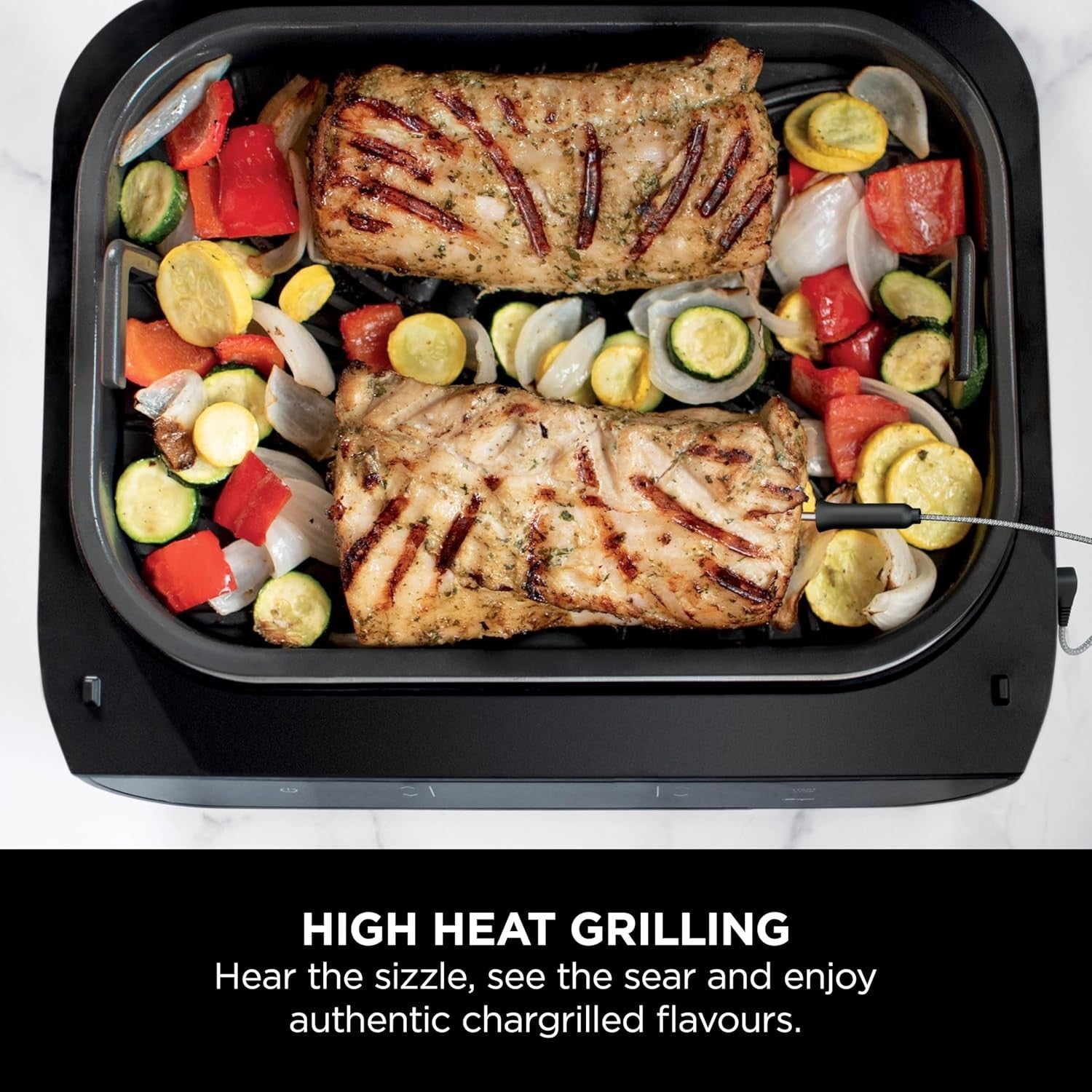 Indoor Grill Air Fryer 6-in-1 XL Plate Low Smoke Digital Thermometer 1760W