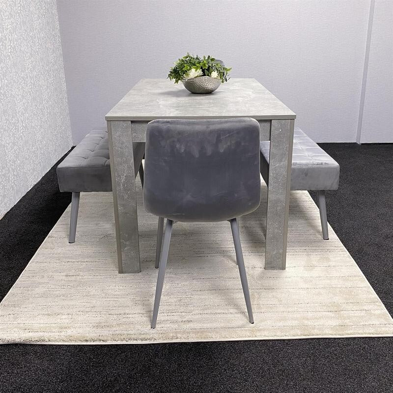 Grey Dining Table Set with Benches & Velvet Chairs - Modern MDF 4 Seater