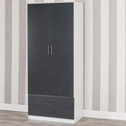 Modern 2 Door Wardrobe Black Drawers Hanging Rail Tall Storage Unit