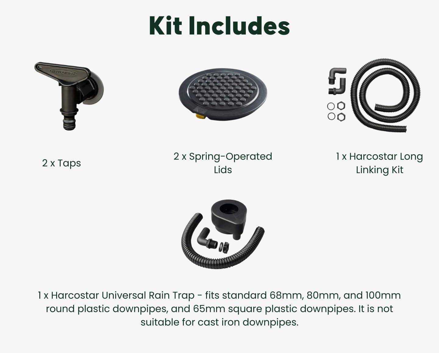 168L Green Round Water Butt With Tap Stand Diverter & Link Kit Garden