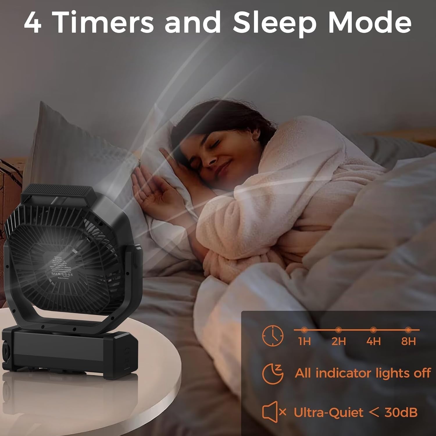 Black Camping Fan – Quiet 20000mAh Rechargeable LED Light w/ Remote & 9 Speeds