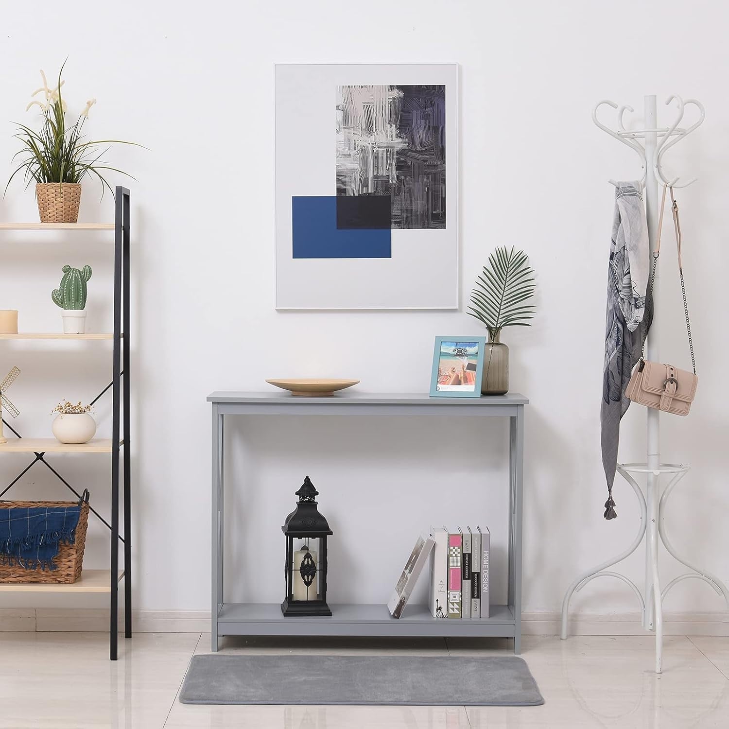 Grey Engineered Wood Console Table with Open Shelf – Slim Entryway Stand