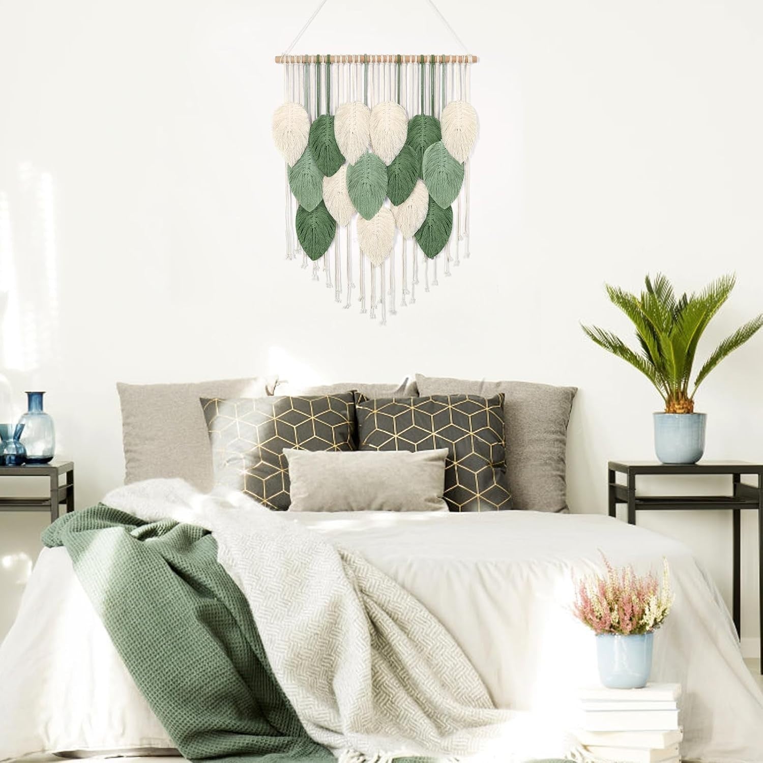 Medium Macrame Wall Hanging Boho Leaf Woven Tapestry 60x75cm