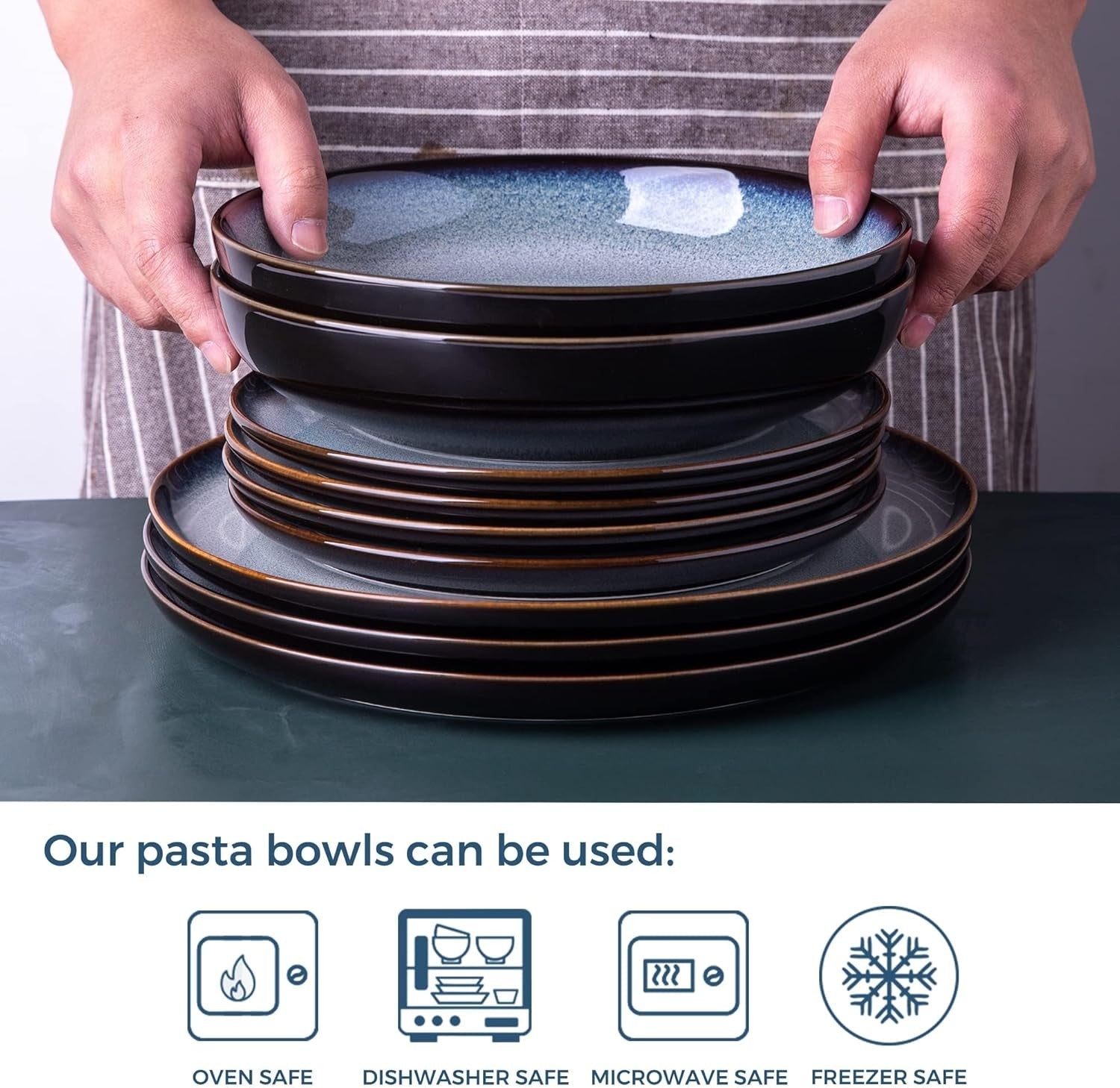 6x Large Pasta Bowls 22cm Scratch Resistant Stoneware Soup Noodle Bowls