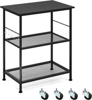 Kitchen Bakers Rack Rolling Microwave Stand 3 Tier Shelves Wheels