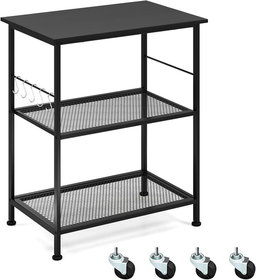 Kitchen Bakers Rack Rolling Microwave Stand 3 Tier Shelves Wheels