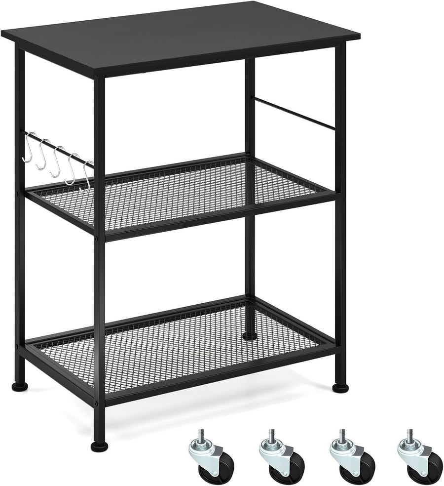 Kitchen Bakers Rack Rolling Microwave Stand 3 Tier Shelves Wheels