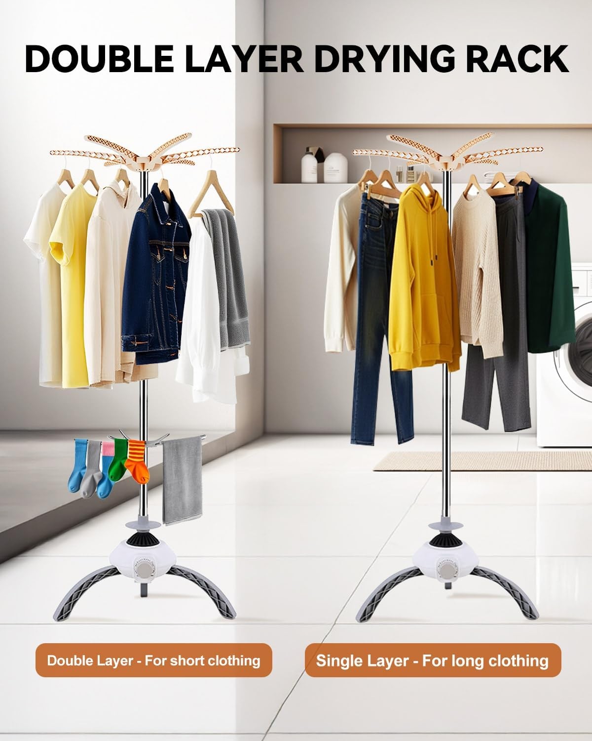 Compact Heated Clothes Airer 900W Portable Electric Dryer 2 Tier 10kg Indoor
