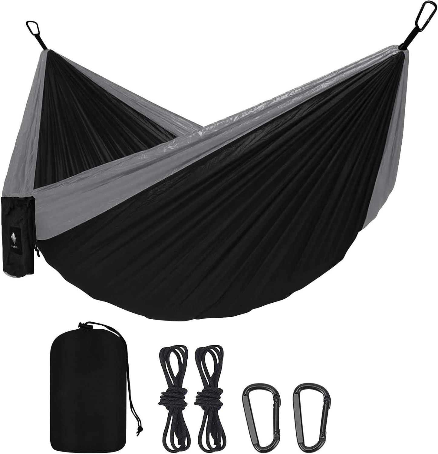 Ultralight Portable Camping Hammock with Tree Straps Breathable Setup Black-Grey