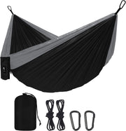 Ultralight Portable Camping Hammock with Tree Straps Breathable Setup Black-Grey