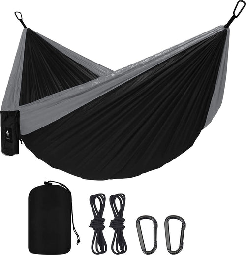 Ultralight Portable Camping Hammock with Tree Straps Breathable Setup Black-Grey