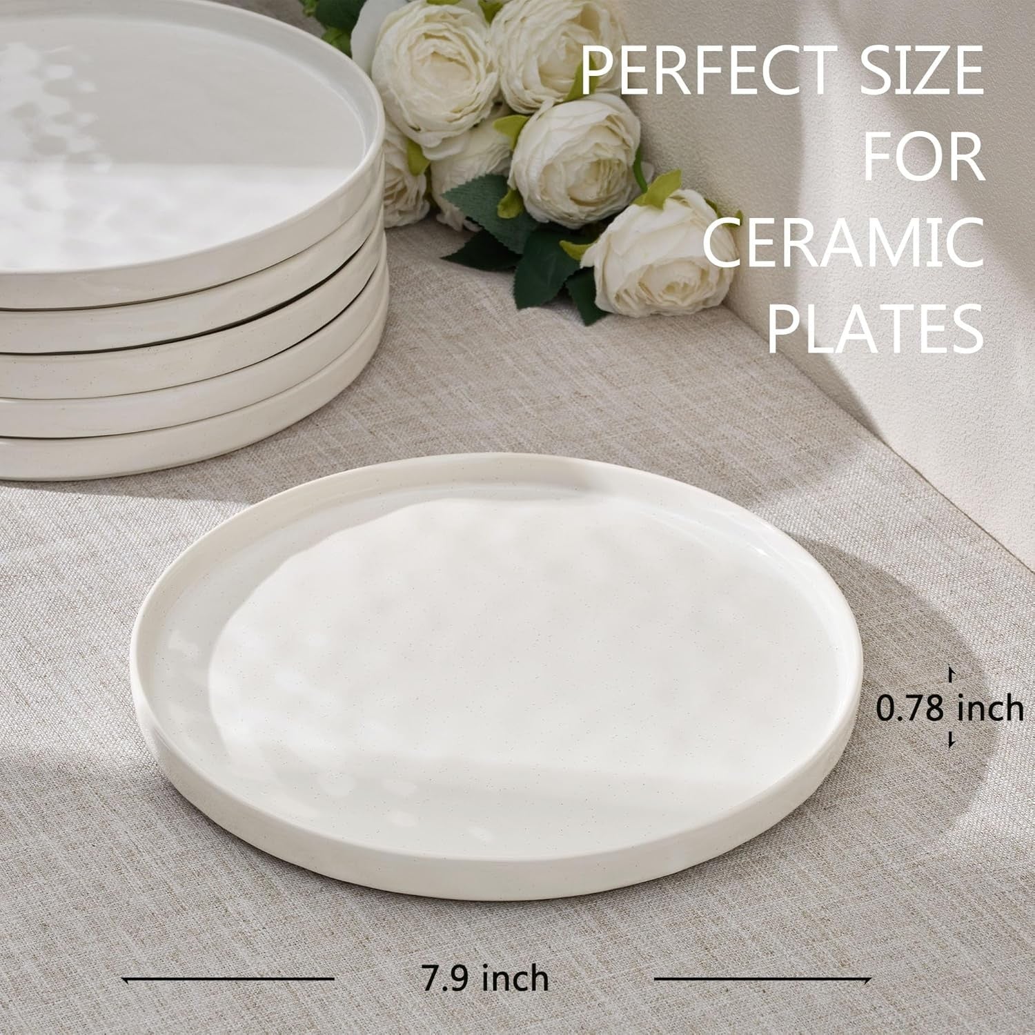7.9in Ceramic Dessert Plates Set of 6 White Microwave Dishwasher Safe
