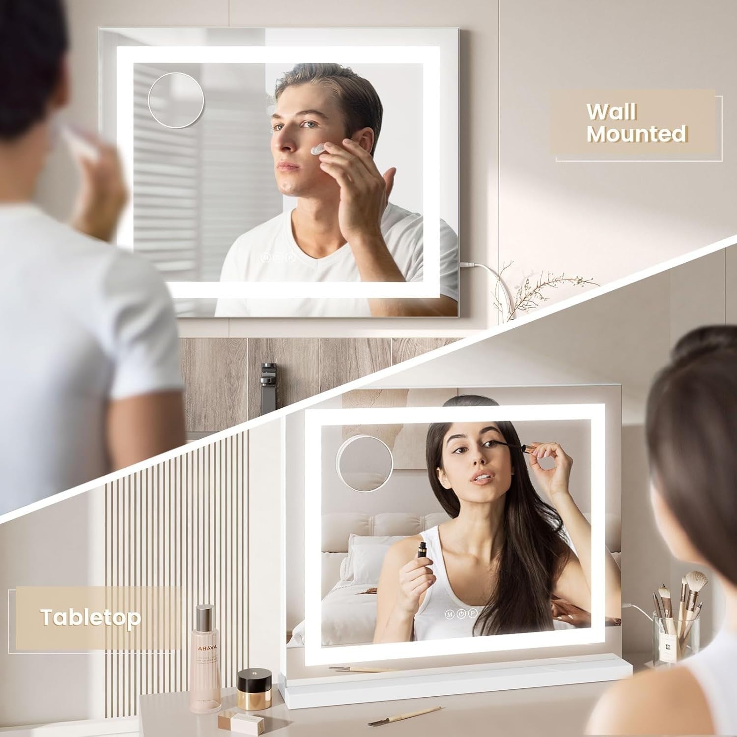 LED Vanity Mirror 58x48cm with Lights USB Tabletop Wall Mount Makeup