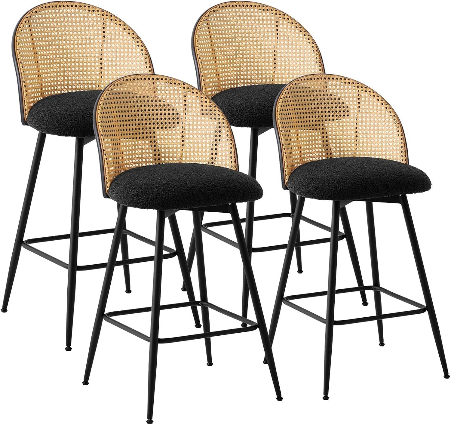 Set of 4 Counter Height Swivel Bar Stools Upholstered Rattan Back Kitchen