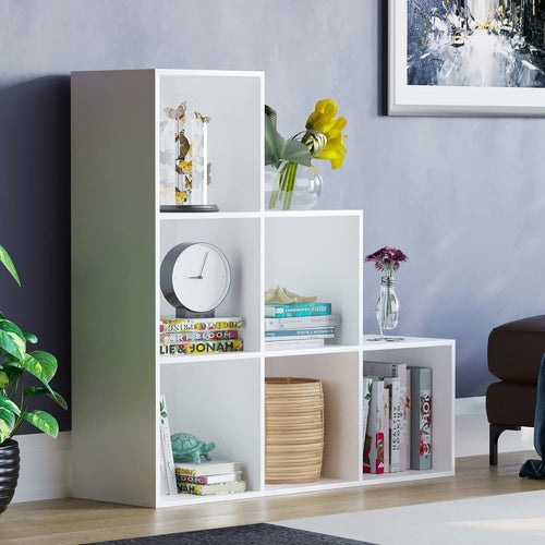 6 Cube White Staircase Storage Shelf Modern Space-Saving Organizer