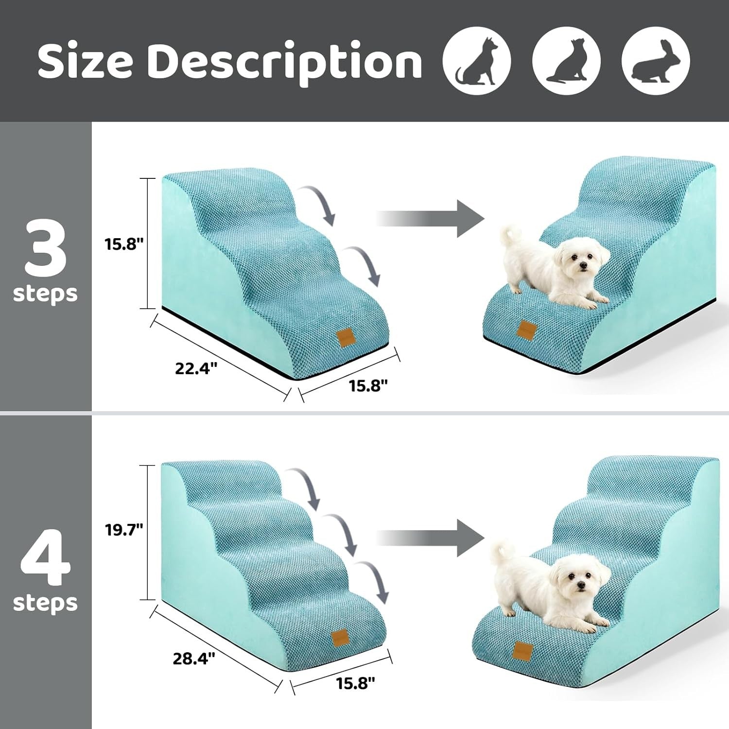 Dog Steps for Bed 3-Step Non-Slip Pet Stairs Ladder Foam Ramp with Plush Cover –