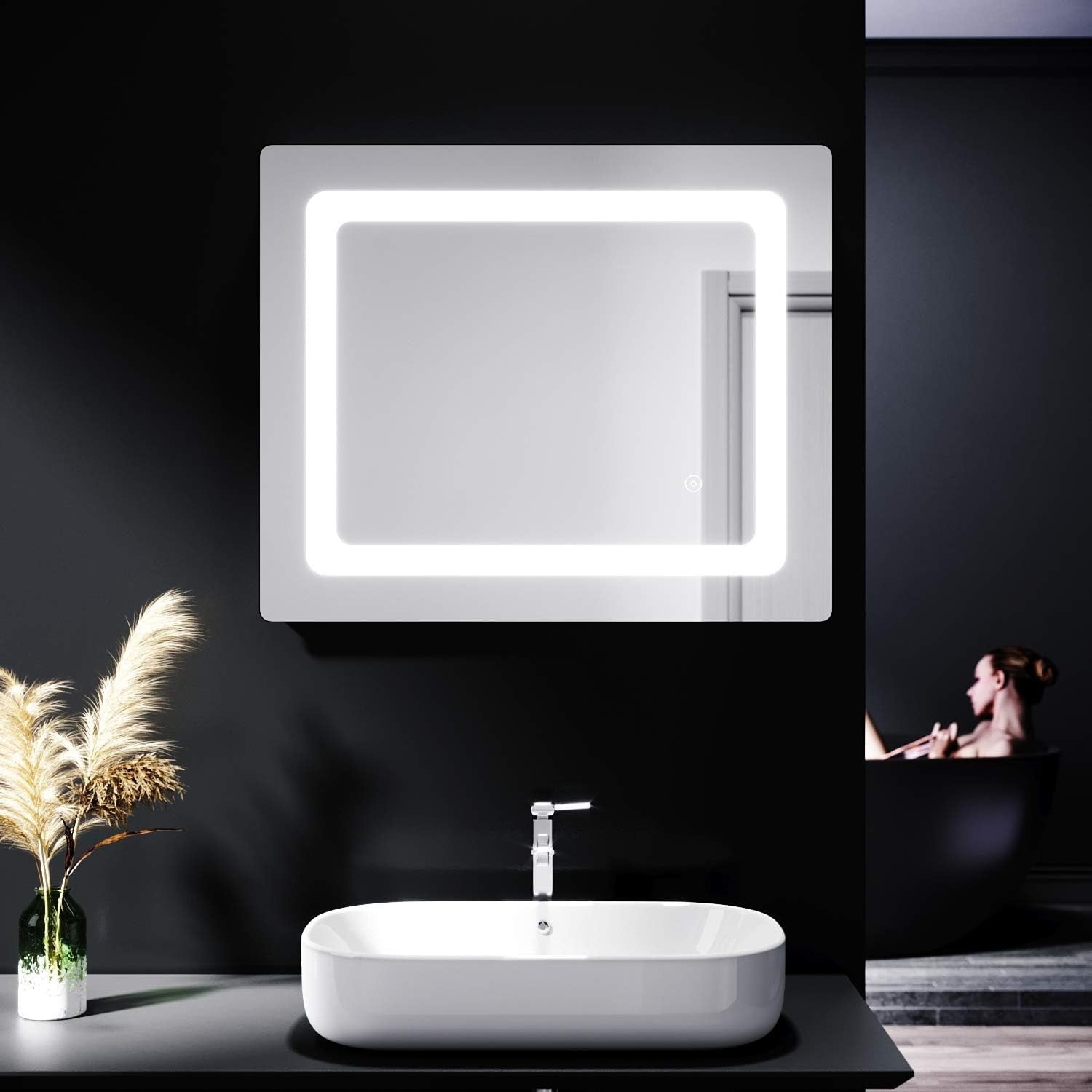 LED Bathroom Mirror 600x500mm Wall Mounted Light Demister Shaver Socket