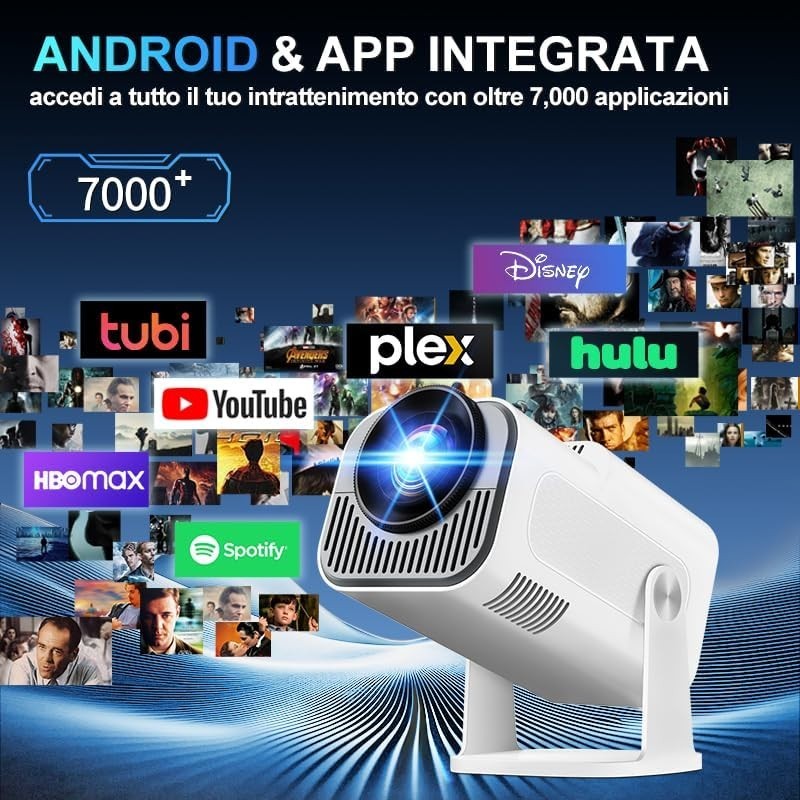 4K Smart Mini Projector 1080P WiFi 6 Bluetooth Auto Keystone