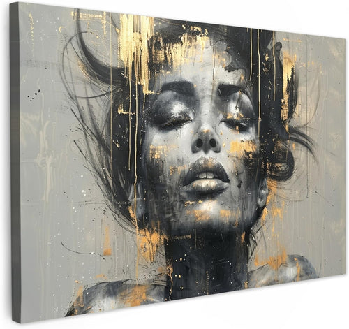 Large Abstract Woman Canvas Wall Art 120x80cm Gold Glamour Modern