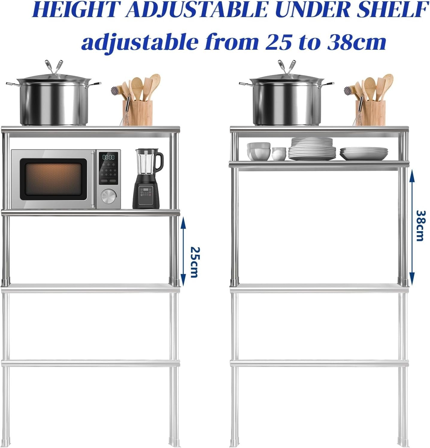 Stainless Steel Double Overshelf 92x30cm Heavy Duty Adjustable 2-Tier Prep Rack