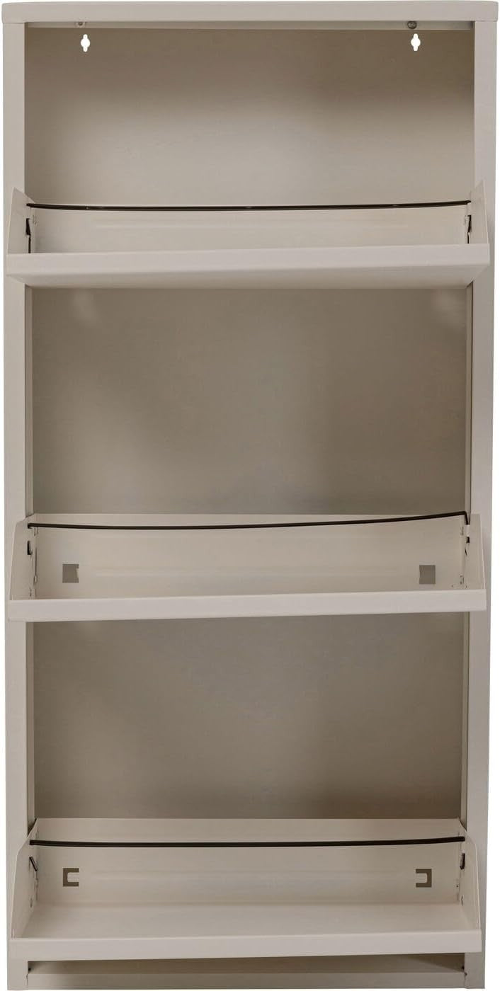 Slim Cream Shoe Cabinet 3 Flip Compartments Space-Saving Storage