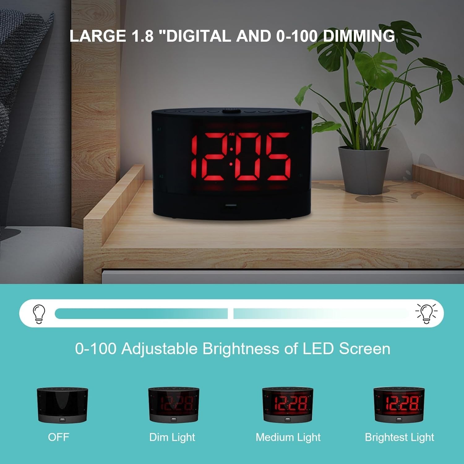 Extra Loud Alarm Clock with Bed Shaker Wireless Heavy Sleepers Black