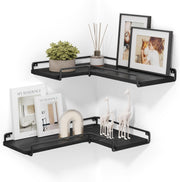L-Shaped Corner Floating Shelves Set of 2 Industrial Wall Storage Black