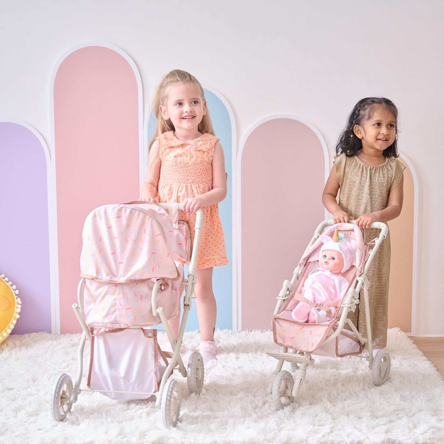 Pink Doll Pram 2-in-1 Stroller with Carry Bassinet Canopy Bag