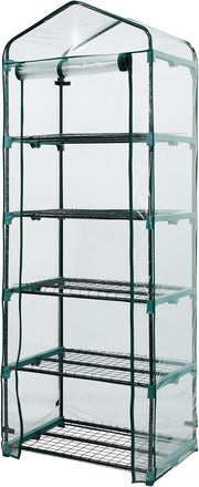 5 Tier Mini Greenhouse with Clear PVC Cover Roll-Up Door for Plants 69x49x193cm