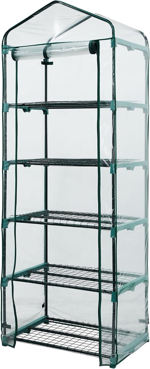 5 Tier Mini Greenhouse with Clear PVC Cover Roll-Up Door for Plants 69x49x193cm