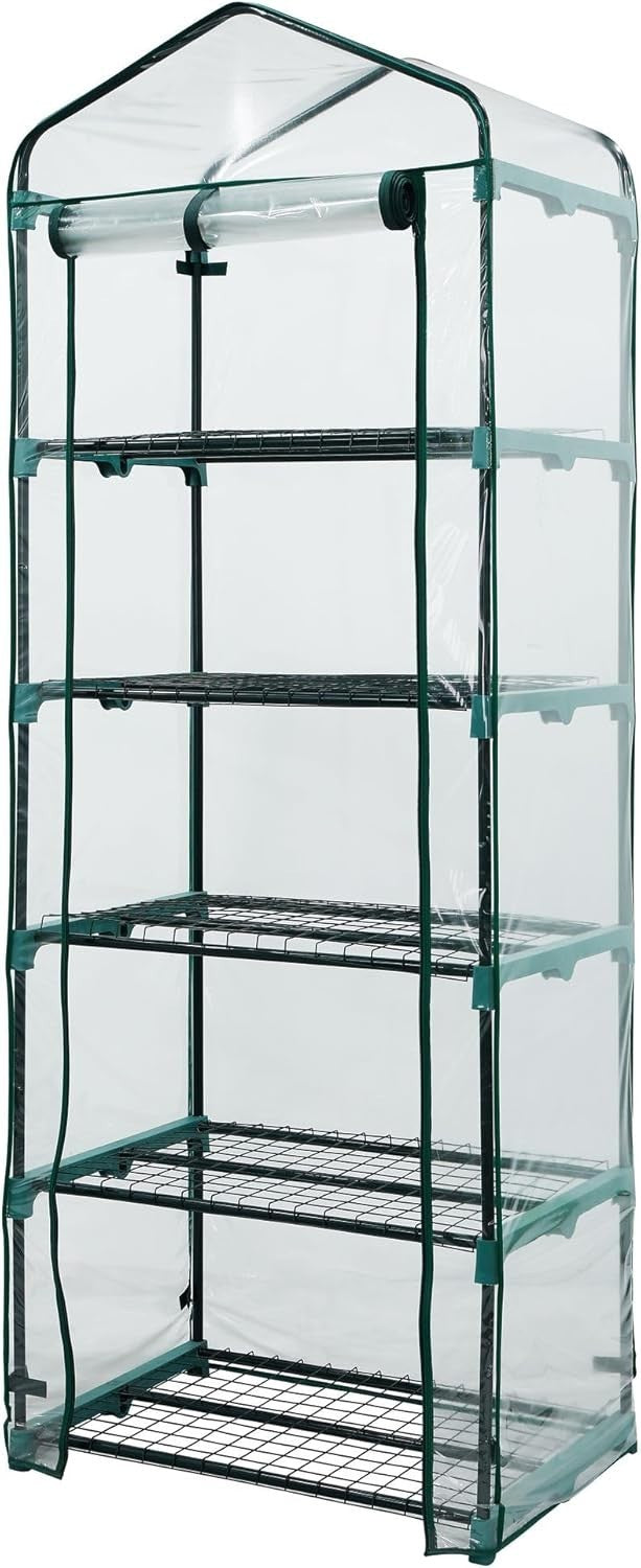 5 Tier Mini Greenhouse with Clear PVC Cover Roll-Up Door for Plants 69x49x193cm
