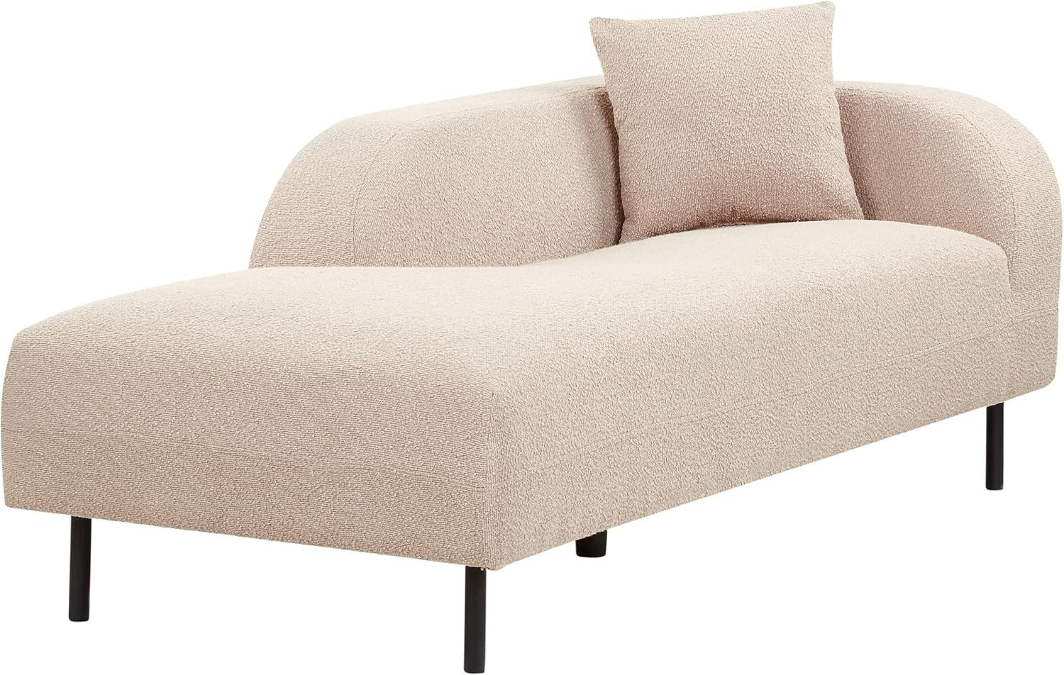 Right Hand Taupe Boucle Chaise Lounge Retro Curvy Design with Cushion