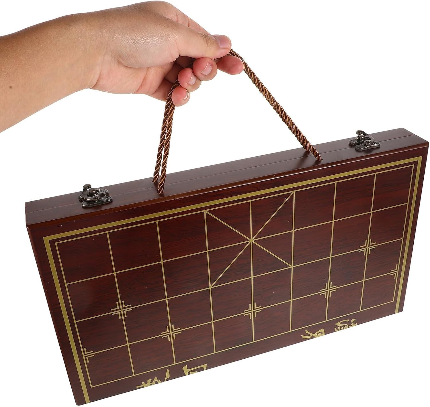 Wooden Xiangqi Travel Chess Set Storage Box Board 2 Player Game