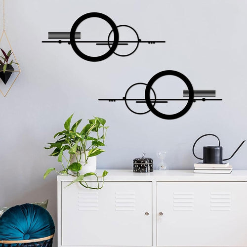 Set of 2 Geometric Metal Wall Art Modern Abstract Circle Decor