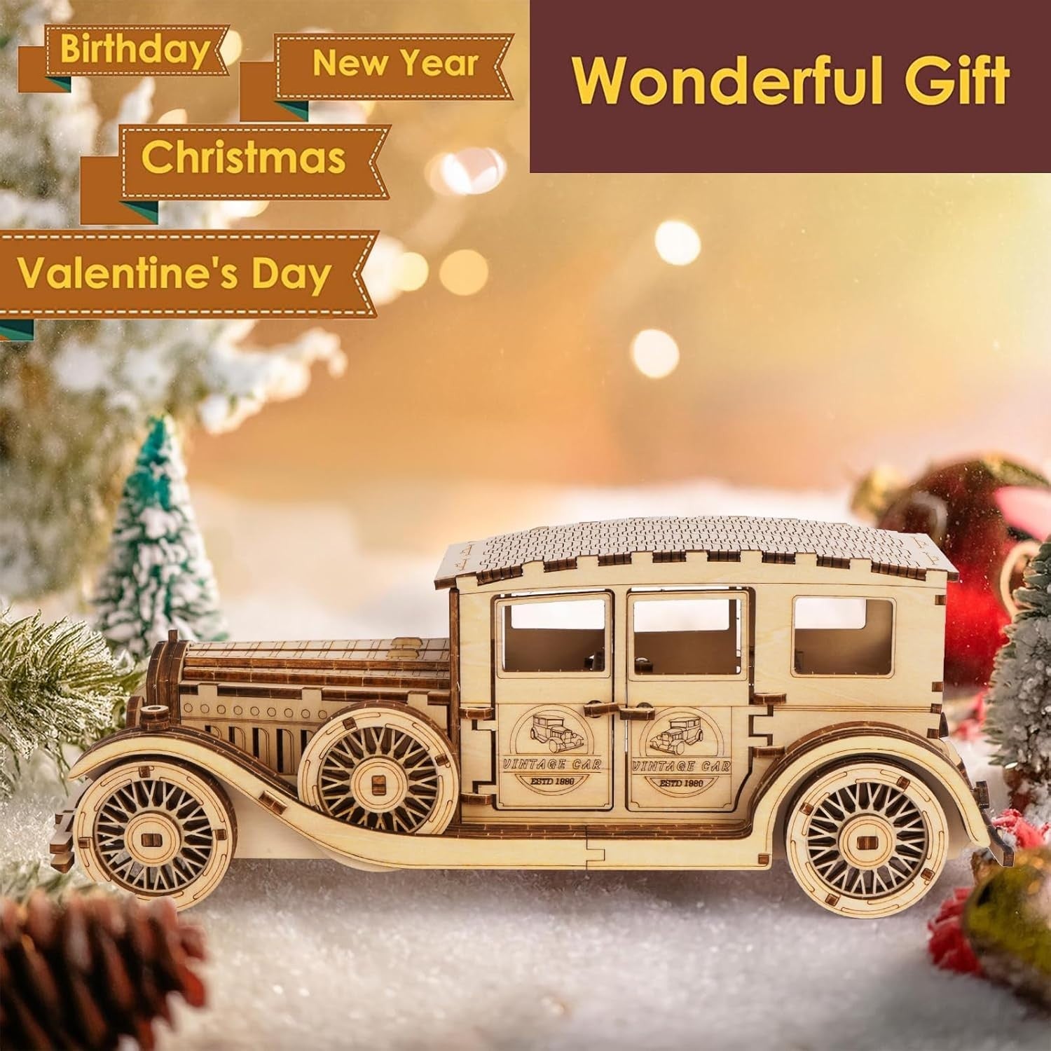 187pc Vintage Car 3D Wooden Puzzle DIY Mechanical Model Kit Build