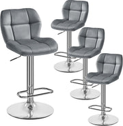 Adjustable Velvet Bar Stools Set of 4 Dark Grey Swivel Counter Chairs