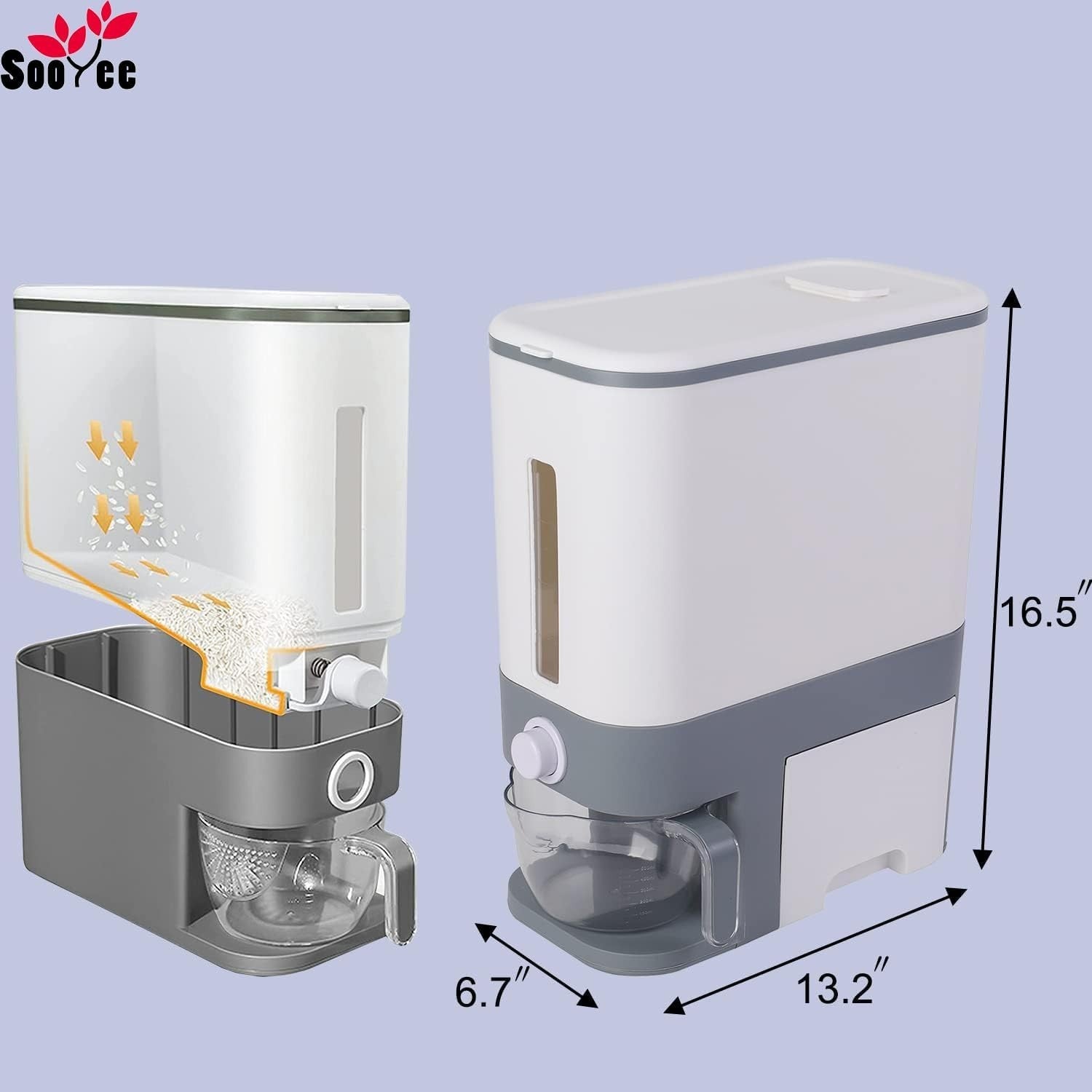 23LBS Rice Dispenser Airtight BPA Free Grain Storage w Drawer