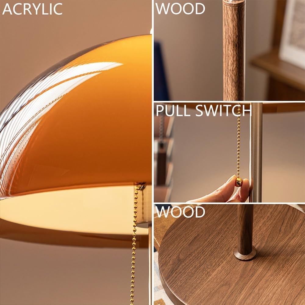 Wabi Sabi Wood Floor Lamp Orange Acrylic Shade 60in Dimmable Standing Light