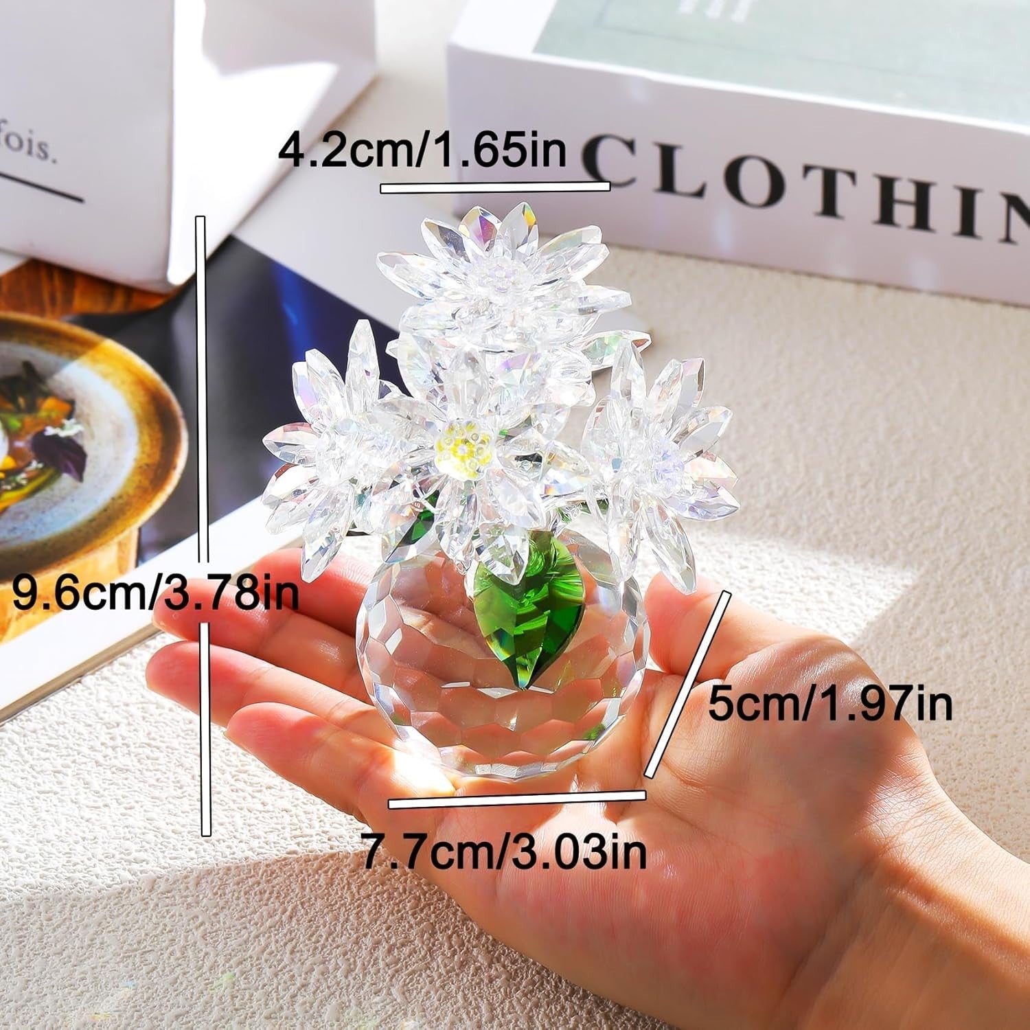 Crystal Clear Daisy Bouquet Glass Ornament Gift Decor Paperweight Flower 10cm