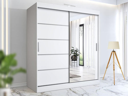 White 2-Door Sliding Wardrobe 150cm LED Light Modern Bedroom Storage