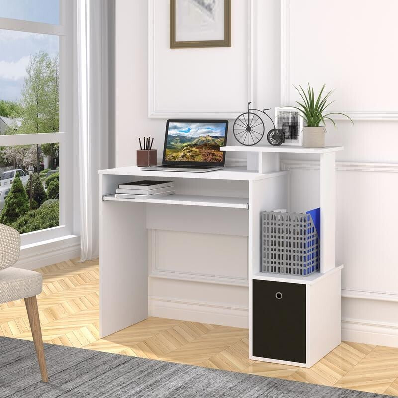 White Computer Desk w/ Keyboard Tray & Drawer Home Office Study Workstation